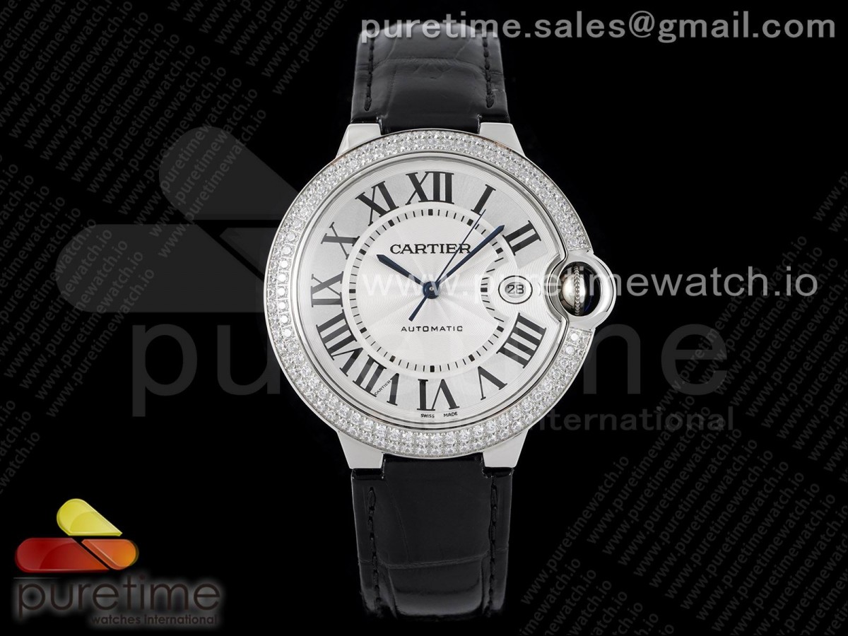 AF 발롱블루 42미리 화이트다이얼 다이아베젤 Ballon Bleu 42mm SS AF 1:1 Best Edition White Textured Dial Diamonds Bezel on Black Leather Strap A2824