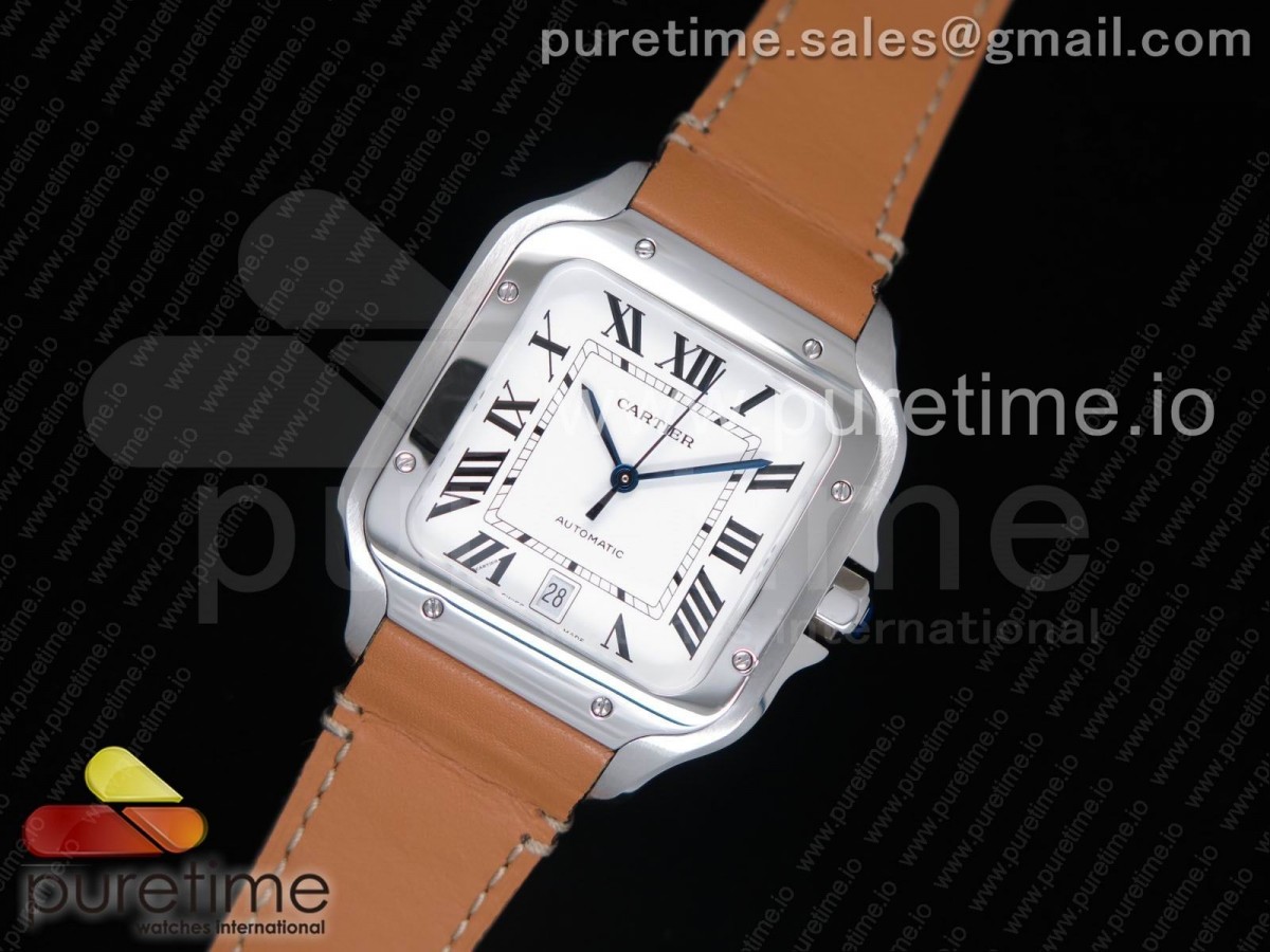 KORF 산토스 드 까르띠에 라지 40미리 가죽스트랩 Santos de Cartier Large 2018 KOR 1:1 Best Edition White Dial on Brown Leather Strap MIYOTA 9015