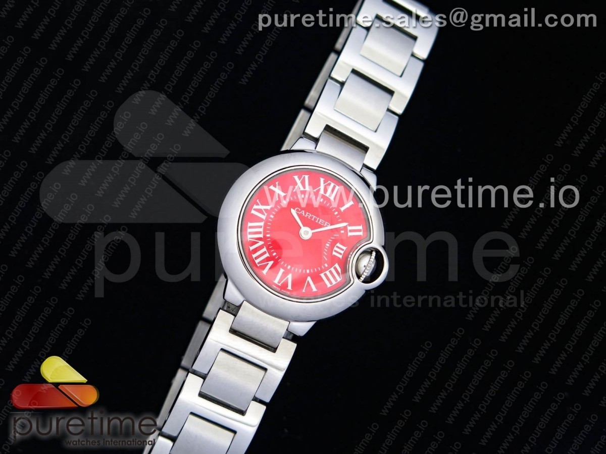 V6F 발롱블루 28미리 레드다이얼 스틸 Ballon Bleu 28mm SS V6F 1:1 Best Edition Red Dial on SS Bracelet Ronda Quartz