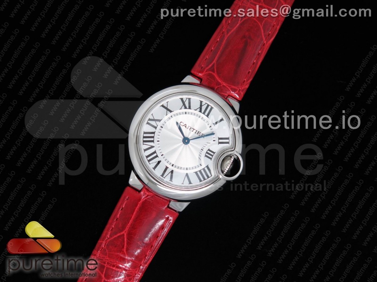 AF 발롱블루 33미리 화이트다이얼 레드 악어가죽스트랩 Ballon Bleu 33mm SS AF 1:1 Best Edition White Textured Dial on Red Crocodile Strap Jap Quartz