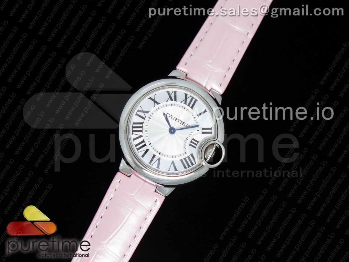 AF 발롱블루 33미리 화이트다이얼 핑크 악어가죽스트랩 Ballon Bleu 33mm SS AF 1:1 Best Edition White Textured Dial on Pink Crocodile Strap Jap Quartz