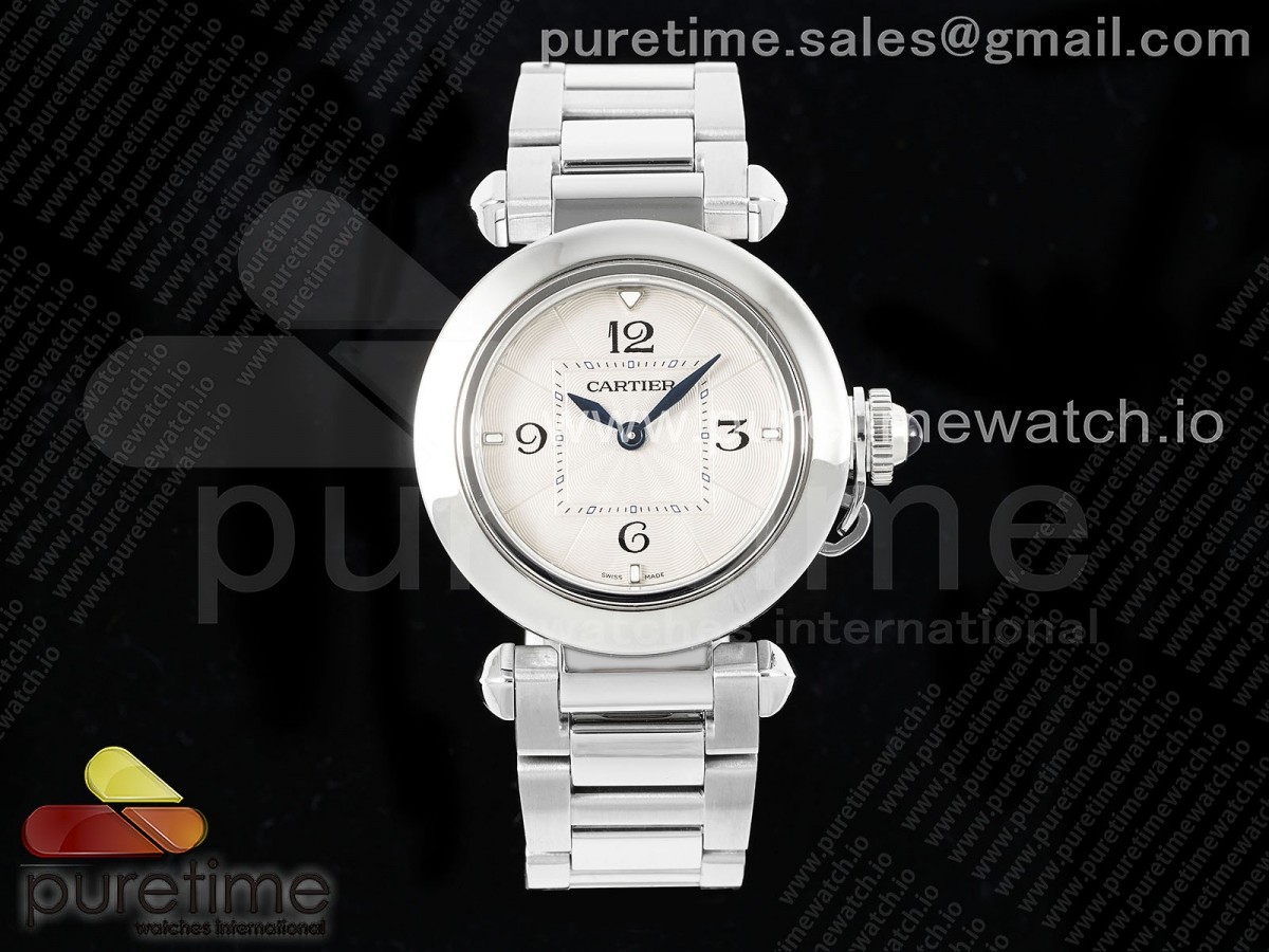 AF 까르띠에 파샤 30미리 화이트다이얼 스틸브레이슬릿  Pasha 30mm SS AF 1:1 Best Edition White Textured Dial on SS Bracelet Jaq Quartz