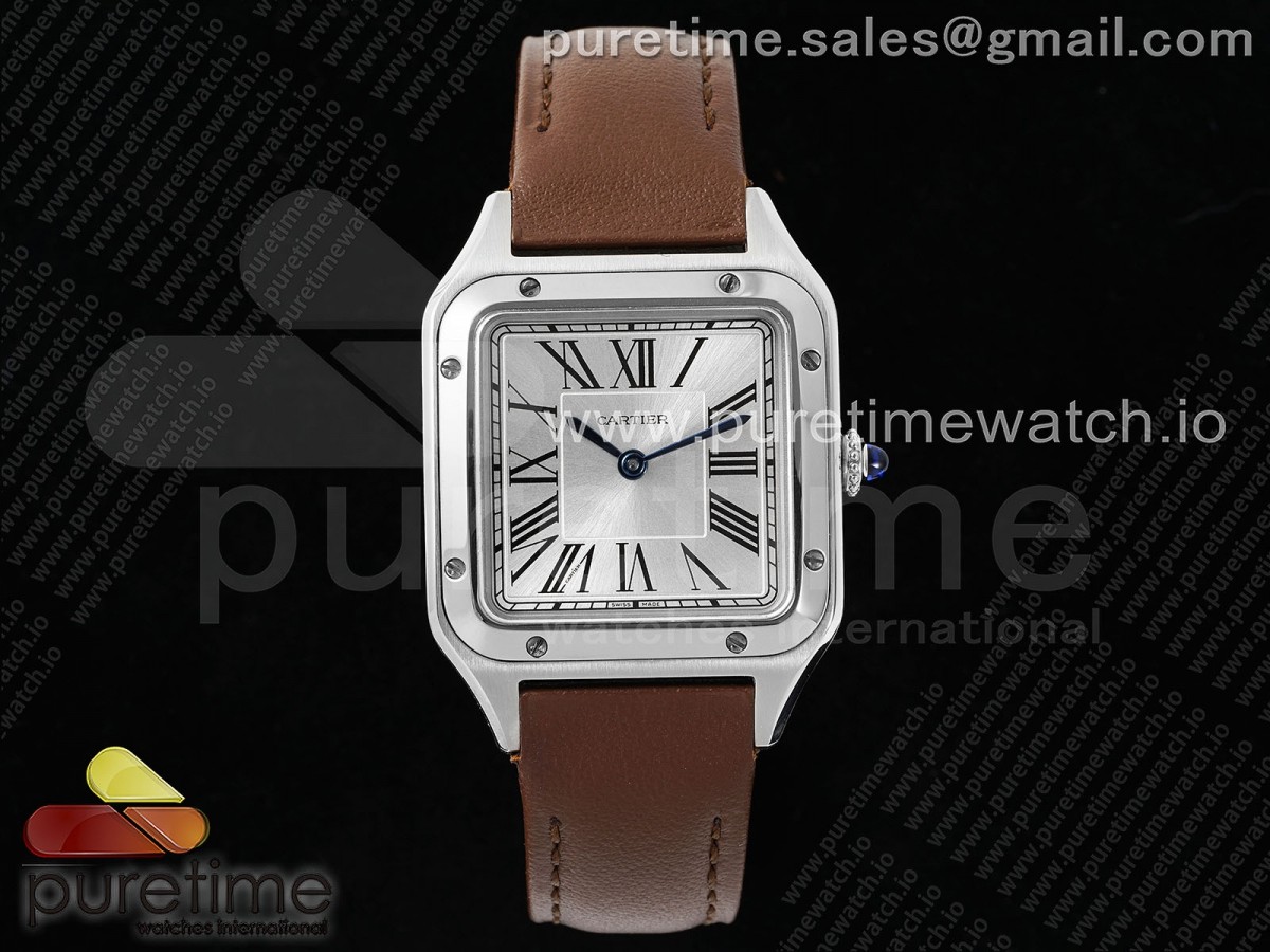 AF 까르띠에 산토스 뒤몽 27.5미리 실버다이얼 브라운가죽스트랩  Santos Dumont 27.5mm SS AF 1:1 Best Edition Silver Dial on Brown Leather Strap A157