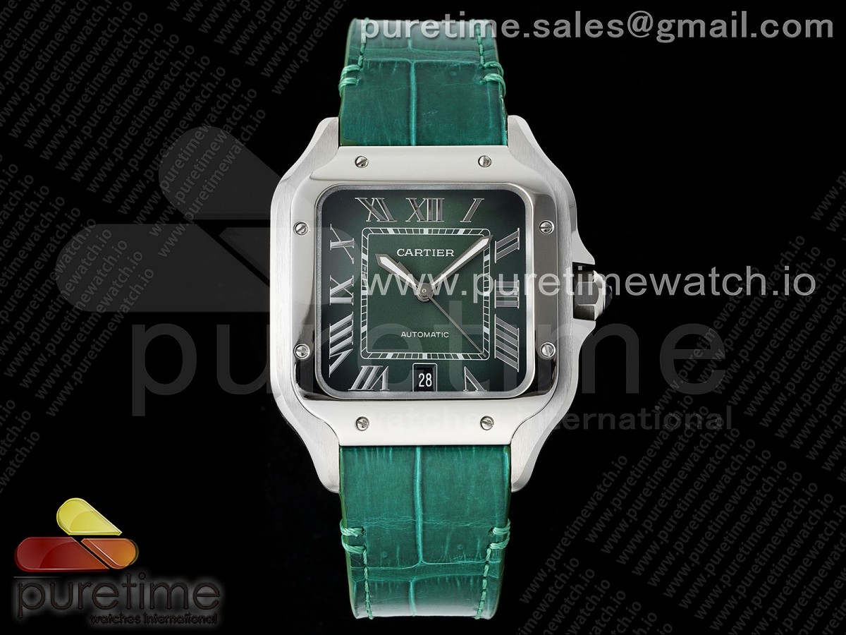 AF 까르띠에 산토스 미듐 35미리 그린다이얼 그린가죽스트랩 Santos de Cartier 35mm SS AF 1:1 Best Edition Green Dial on Green Leather Strap MIYOTA 9015