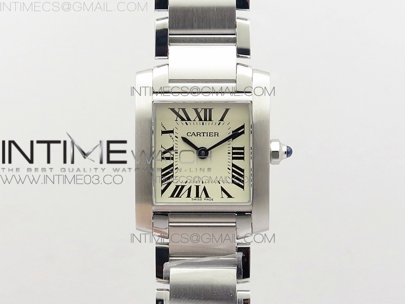 8848F 탱크 프랑세즈 미듐 25미리 화이트다이얼 스틸 브레이슬릿 Tank Francaise Ladies 25mm SS 8848F 1:1 Best Edition White Dial on SS Bracelet Ronda Quartz