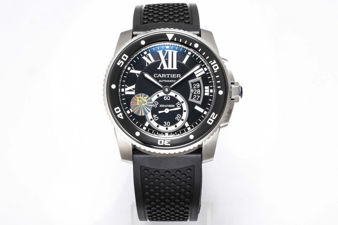 F5F 칼리브 드 까르띠에  블랙다이얼 블랙러버스트랩 Calibre de Cartier Diver Blk SS/RU F5F Asian 1904