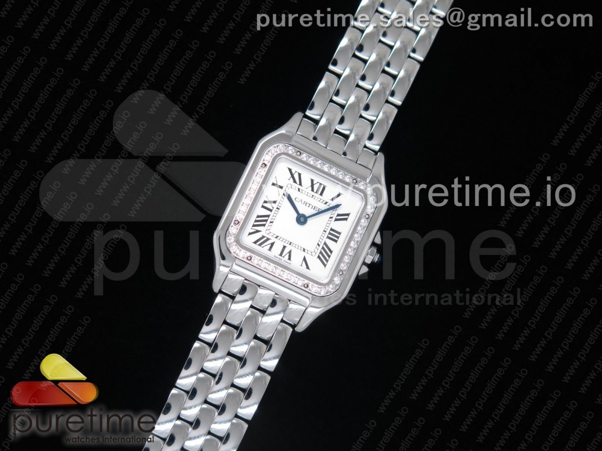 K11F 팬더 시크릿 27미리 화이트다이얼 다이아베젤 스틸브레이슬릿 Panthère Secrete Ladies 27mm SS Diamonds Bezel K11 1:1 Best Edition White Dial on SS Bracelet Ronda Quartz