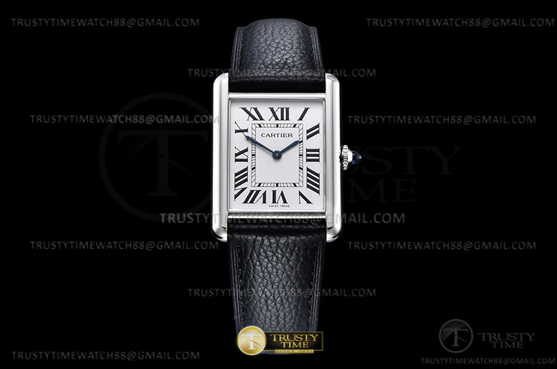 K11F 까르띠에 탱크 머스트 25.5mm 라지 화이트다이얼 블랙가죽스트랩 Cartier Tank Must Large C-Blk SS/LE White K11 Sw Qtz