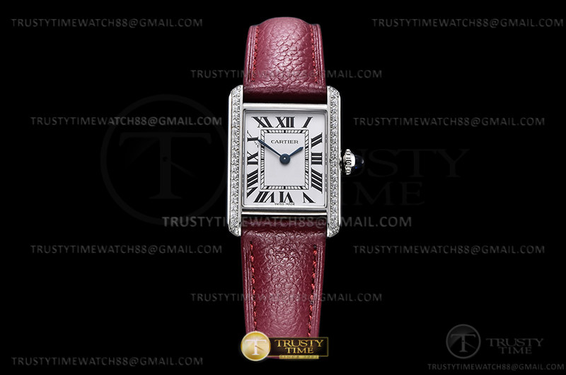 K11F 까르띠에 탱크 머스트 22mm 스몰 다이아베젤 화이트다이얼 와인가죽스트랩 Cartier Tank Must Small Dia Red SS/LE Wht K11 Sw Qtz