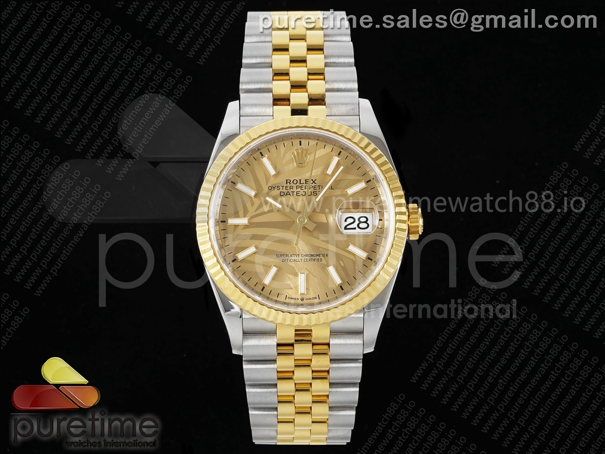 (NEW) VSF 롤렉스 데이저스트36 옐로우골드콤비 골드러프다이얼 스틸브레이슬릿 DateJust 36 SS/YG 126233 VSF 1:1 Best Edition 904L Steel YG Leaf Dial on Jubilee Bracelet VS3235