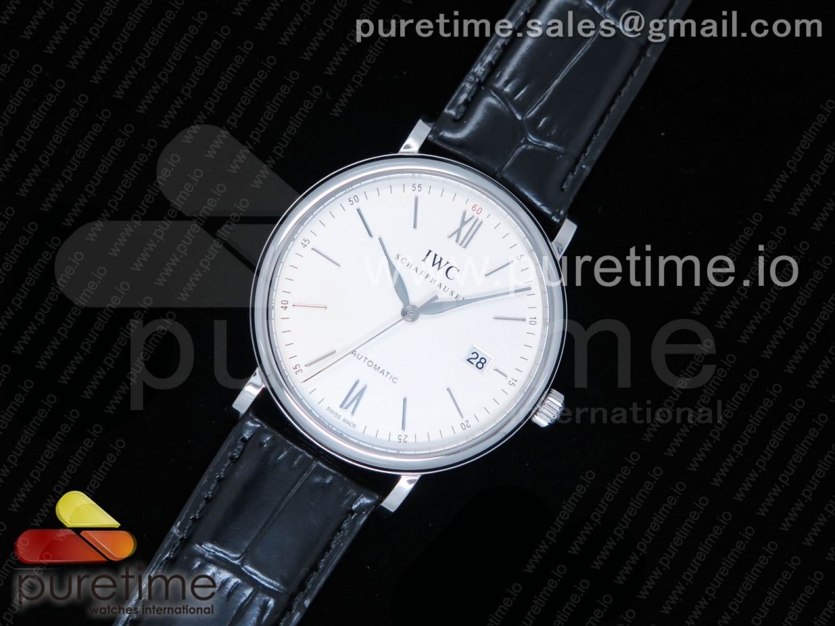 MKF V5 IWC 포르토피노 화이트다이얼 Portofino Automatic SS MKF 1:1 Best Edition White Dial on Black Leather Strap MIYOTA 9015 V5