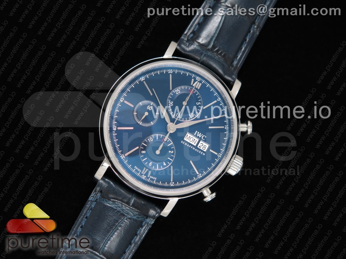 ZF IWC 포르토피노 크로노 블루다이얼 블루가죽스트랩 Portofino Chrono SS ZF 1:1 Best Edition Blue Dial on Blue Leather Strap A7750