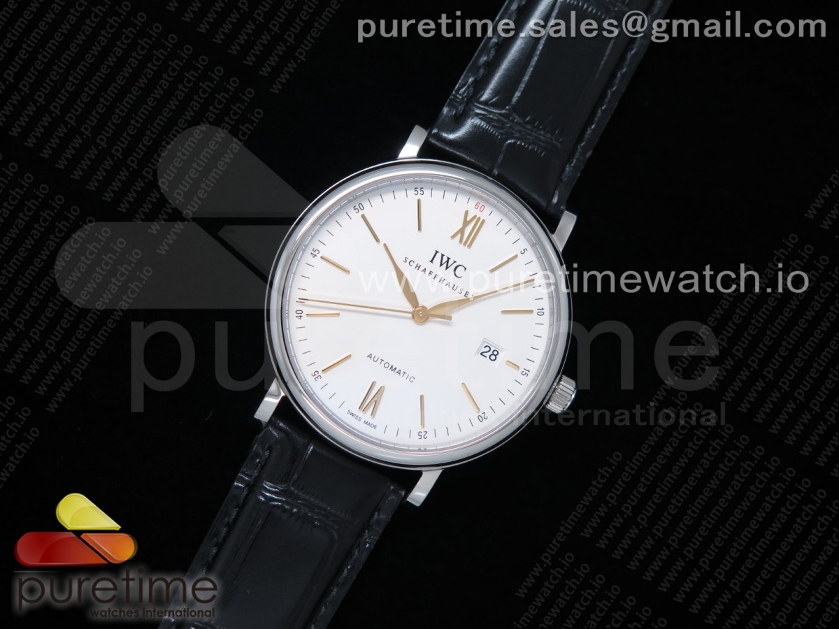 V7F IWC 포르토피노 화이트다이얼 골드핸즈 블랙악어가죽스트랩 Portofino Automatic SS IW356517 V7F 1:1 Best Edtiion White Dial YG Markers on Black Croco Strap ETA2892