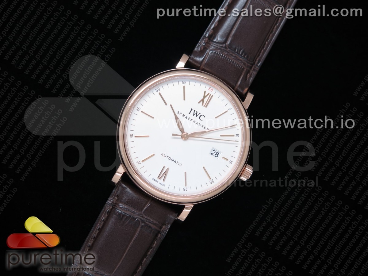 V7F IWC 포르토피노 화이트다이얼 로즈골드 브라운악어가죽스트랩 Portofino Automatic RG IW356504 V7F 1:1 Best Edtiion White Dial on Brown Croco Strap ETA2892