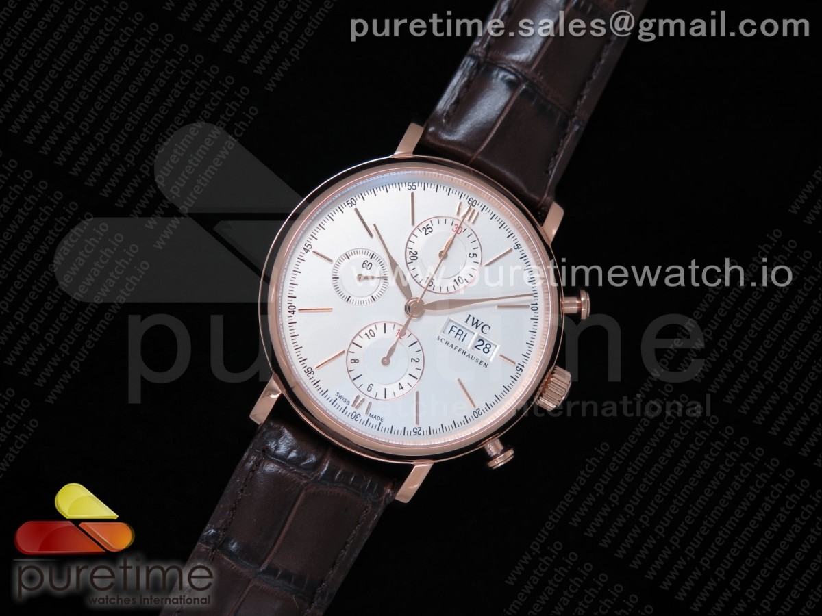 ZF IWC 포르토피노 크로노 화이트다이얼 로즈골드 브라운가죽스트랩 Portofino Chrono RG ZF 1:1 Best Edition White Dial on Brown Leather Strap A7750