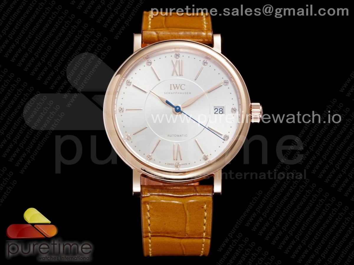 V7F IWC 포르토피노 로즈골드 37미리 화이트다이얼 브라운가죽스트랩 Portofino 37mm RG V7F 1:1 Best Edition White Dial on Light Brown Leather Strap A2892