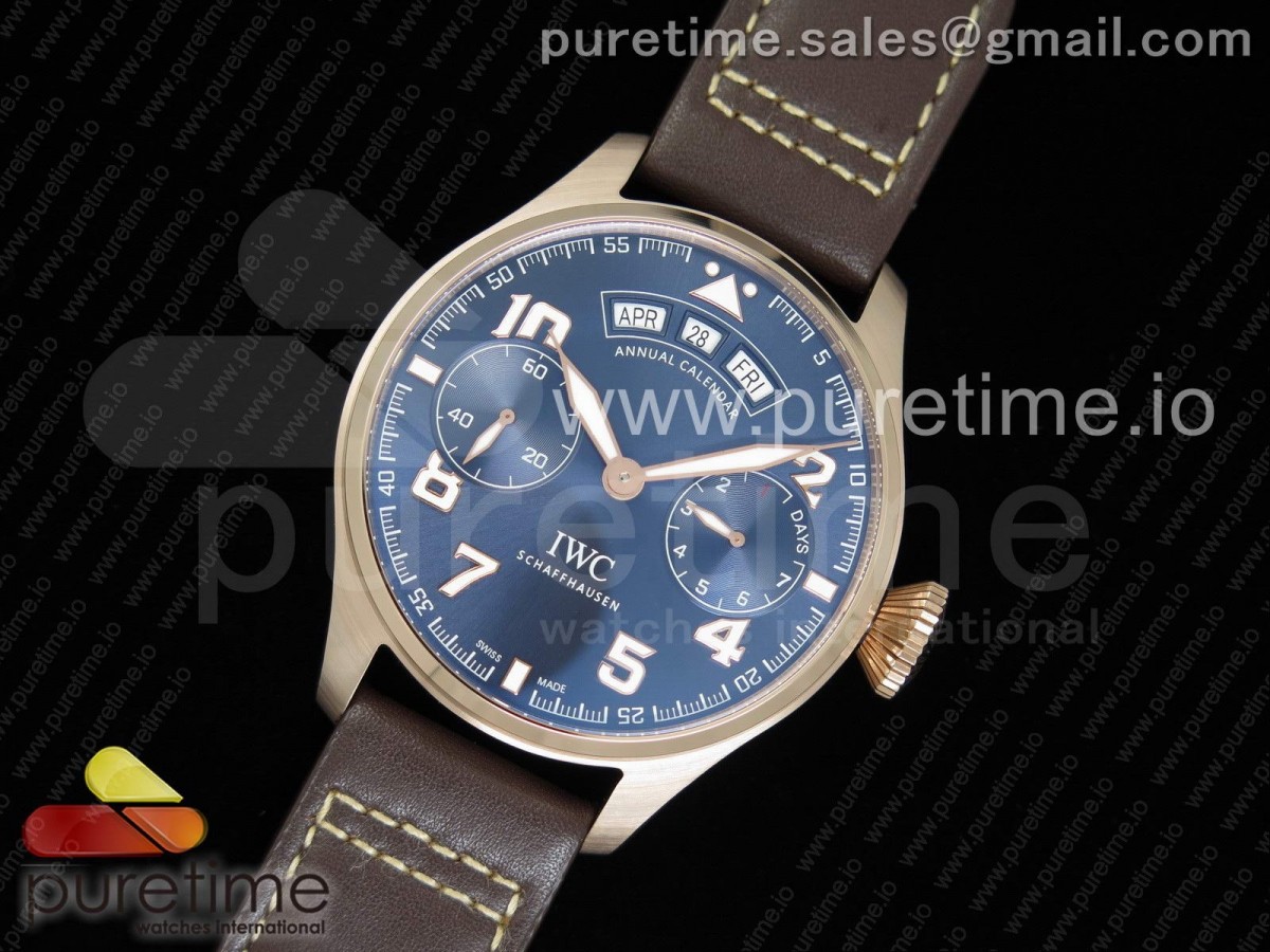 YLF IWC 빅파일럿 애뉴얼캘린더 블루다이얼 로즈골드 브라운가죽스트랩 Big Pilot Real Annual Calendar Real PR RG IW502701 YLF 1:1 Best Edition Blue Dial on Brown Leather Strap A52850