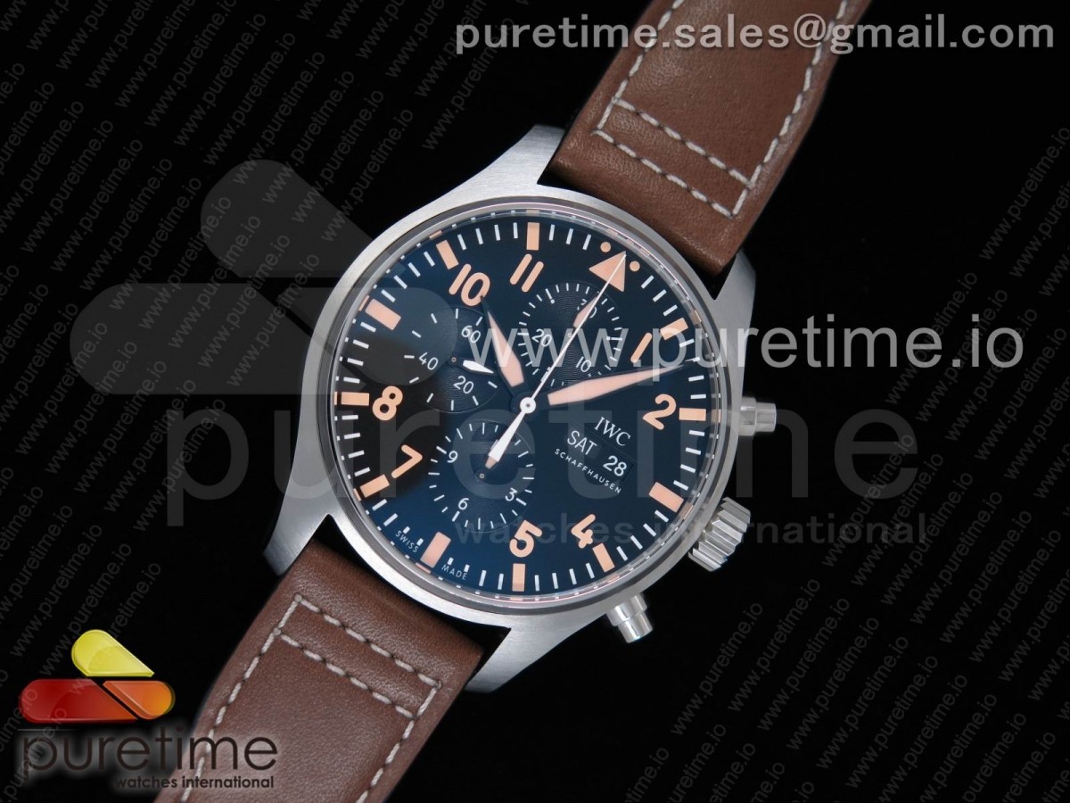 ZF IWC 파일럿 크로노 오스트레일리아에디션 블랙다이얼 브라운가죽스트랩 Pilot Chrono IW377720 Australia Limited Edition ZF Black Dial on Brown Leather Strap A7750