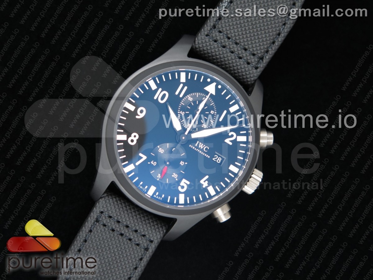 ZF IWC 파일럿 크로노 탑건 리얼세라믹 블랙다이얼 블랙카프스킨스트랩 Pilot Chrono Top Gun IW389001 Real Ceramic ZF 1:1 Best Edition Black Dial on Black Calfskin Strap A7750