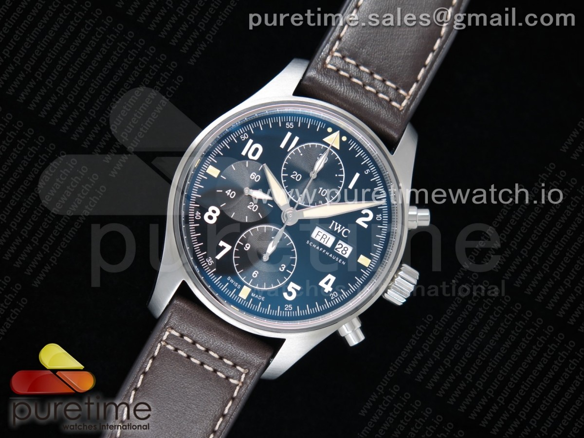 ZF IWC 파일럿 크로노 스핏파이어 블랙다이얼 브라운가죽스트랩 Pilot Chrono Spitfire IW387903 SS ZF 1:1 Best Edition Black Dial on Brown Leather Strap A7750