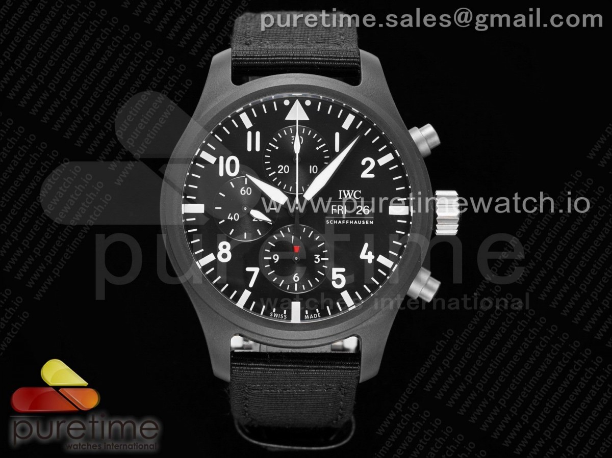 AZF IWC 파일럿 탑건 크로노 블랙세라믹 블랙다이얼 블랙나일론스트랩 TOP GUN Real Ceramic AZF Best Edition on Black Nylon Strap A7750