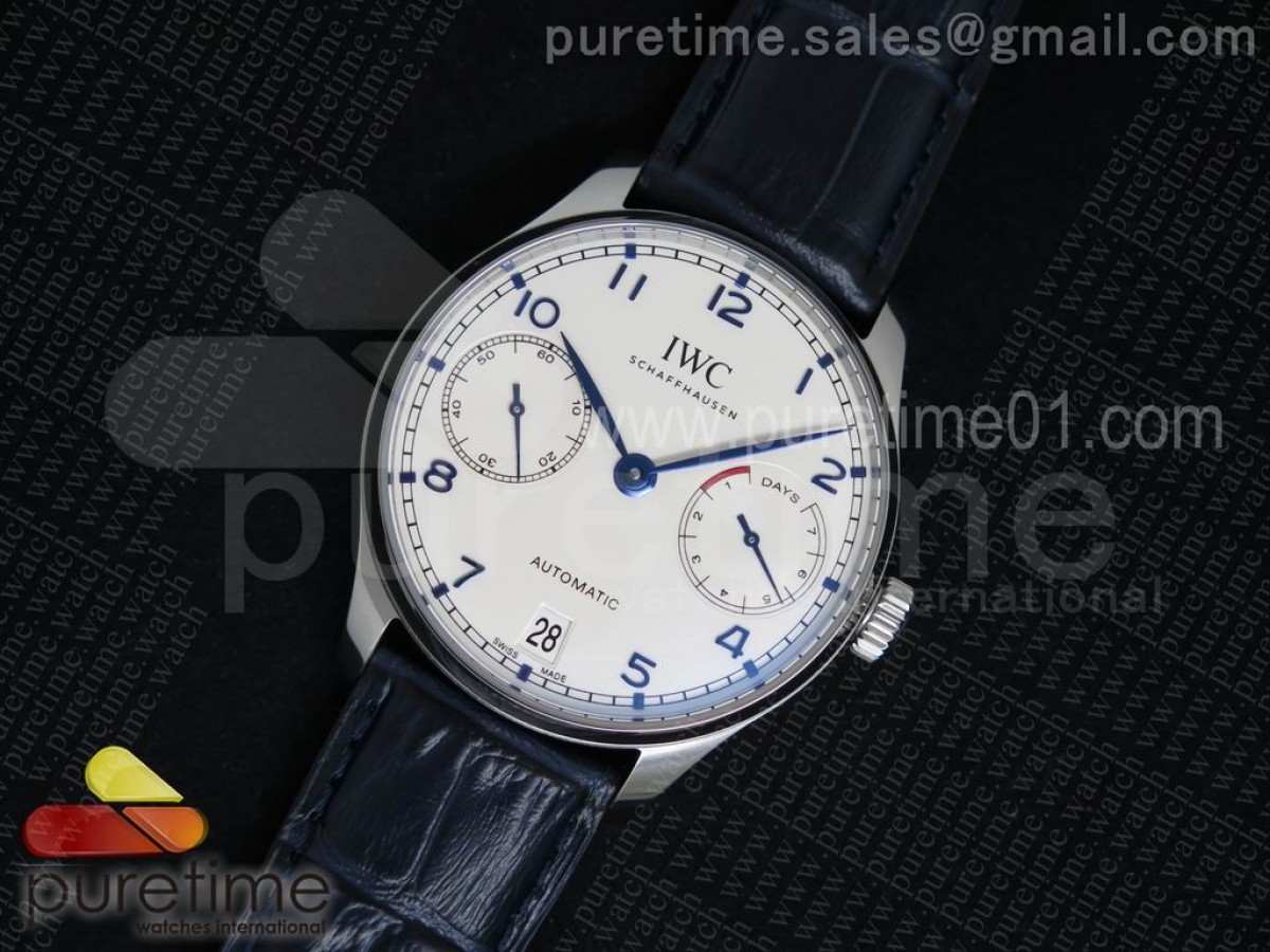 ZF V5 IWC 포르투기저 화이트다이얼 블루핸즈 블루가죽스트랩 Portuguese Real PR IW500705 ZF 1:1 Best Edition White Dial Blue Markers on Blue Leather Strap A52010 V3