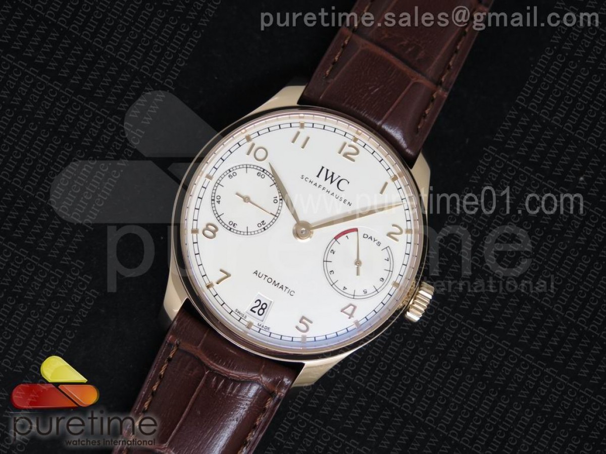 ZF V5 IWC 포르투기저 로즈골드 화이트다이얼 브라운가죽스트랩 Portuguese Real PR IW500701 RG ZF 1:1 Best Edition White Dial on Brown Leather Strap A52010 V3