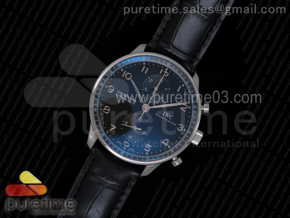 YLF IWC 포르투기저 크로노그래프 블랙다이얼 블랙가죽스트랩 Portuguese Chrono IW371447 YLF 1:1 Best Edition on Black Leather Strap A7750 (Same Thickness as Genuine)