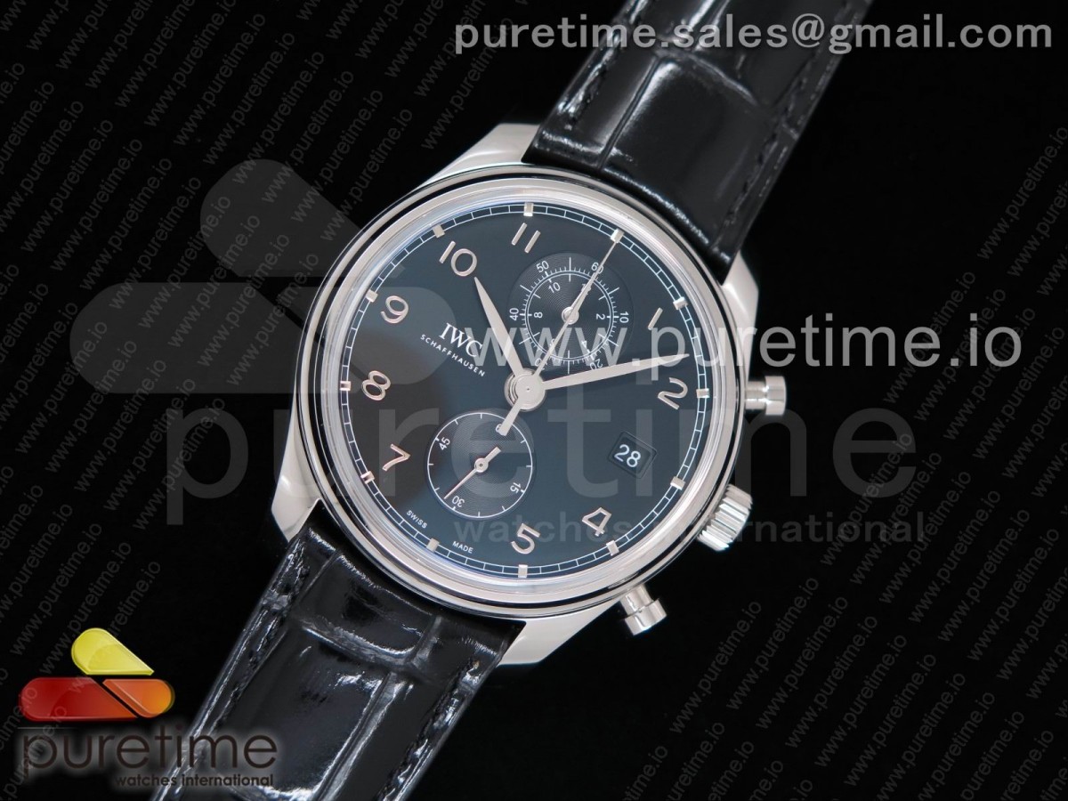 YLF IWC 포르투기저 크로노 클래식42 블랙다이얼 블랙가죽스트랩 Portugieser Chrono Classic 42 IW3903 YLF Best Edition Black Dial on Black Leather Strap A7750