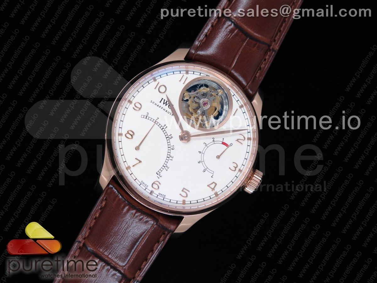 ZF IWC 포르투기저 투어빌론 로즈골드 화이트다이얼 브라운가죽스트랩 Portuguese Tourbillon IW504602 RG ZF Best Edition White Dial on Brown Leather Strap