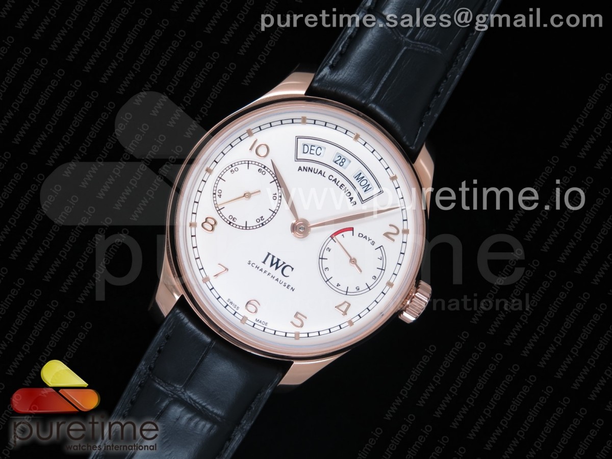 ZF IWC 포르투기저 애뉴얼 캘린더 로즈골드 화이트다이얼 블랙가죽스트랩 Portuguese Real PR Real Annual Calendar RG IW503504 ZF 1:1 Best Edition White Dial on Black Leather Strap A52850