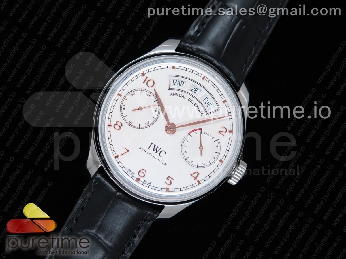 YLF V2 IWC 포르투기저 애뉴얼 캘린더 화이트다이얼 로즈골드핸즈 블랙가죽스트랩 Portuguese Real PR Real Annual Calendar IW5035 YLF 1:1 Best Edition White Dial RG Markers on Black Leather Strap A52850 V2