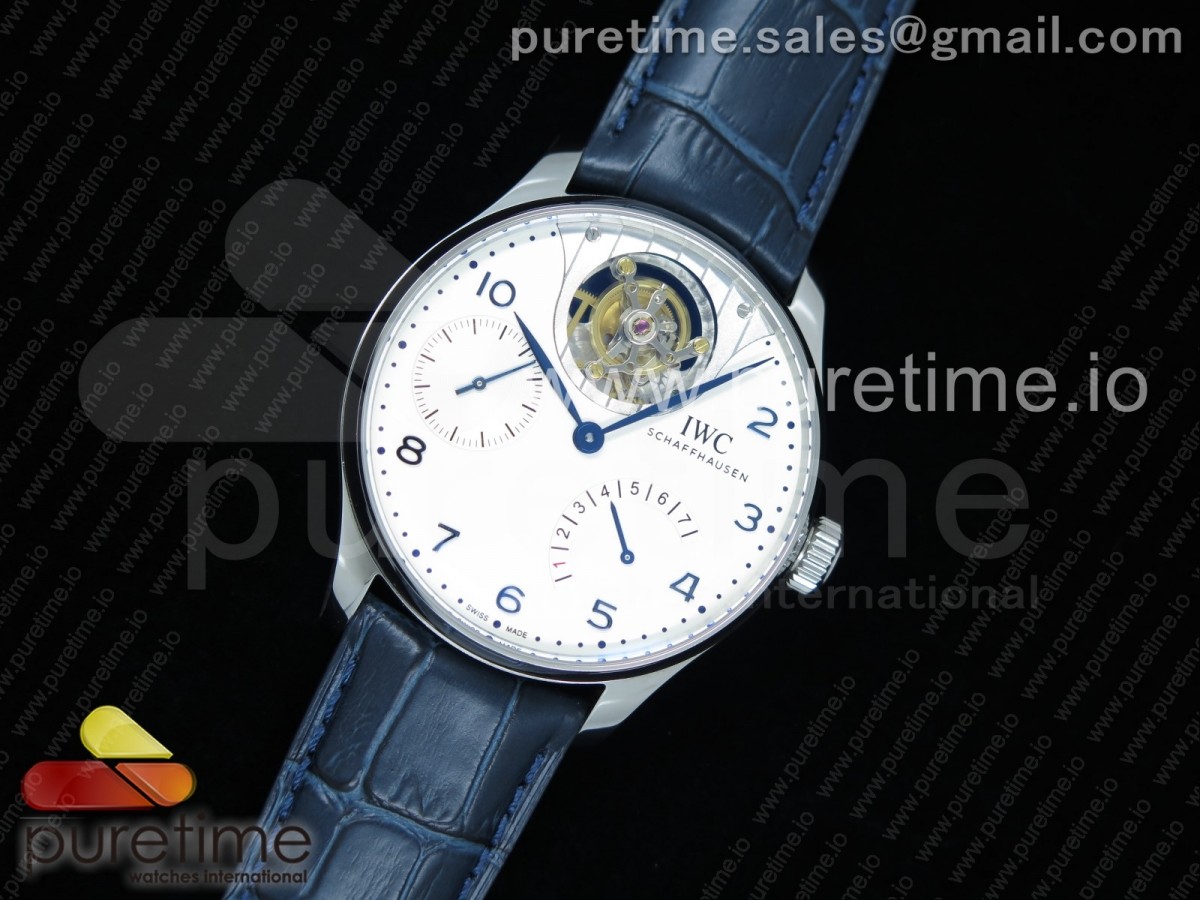 ZF IWC 포르투기저 투어빌론 화이트다이얼 블루핸즈 블루가죽스트랩 Portuguese Tourbillon IW5046 SS ZF Best Edition White Dial Blue Markers on Blue Leather Strap