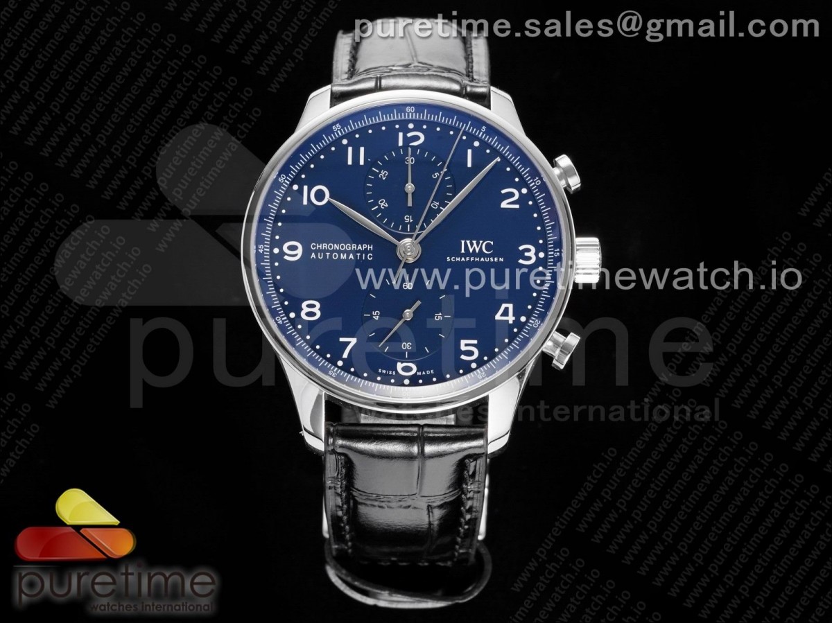 AZF IWC 포르투기저 크로노그래프 150주년 블루다이얼 블랙가죽스트랩 Portugieser Chronograph Edition “150 Years” IW371601 AZF 1:1 Best Edition Blue Dial on Black Leather Strap A7750 (Slim Movement)