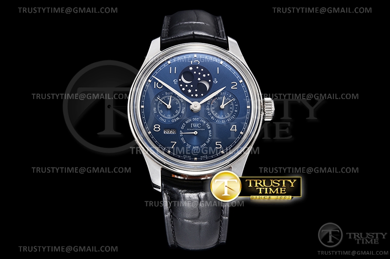 V9F IWC 포르투기저 퍼페츄얼 캘린더 블루다이얼 블랙가죽스트랩 Portugieser Perp Cal IW503401 SS/LE Blue V9F A52610