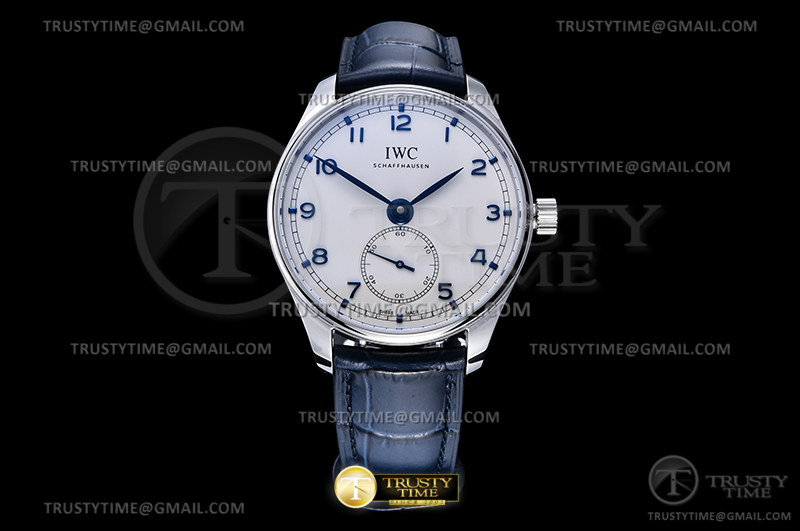 YLF IWC 포르투기저 40 화이트다이얼 블루핸즈 블랙가죽스트랩 Portugieser SS/LE White/Blue Num YLF A82200