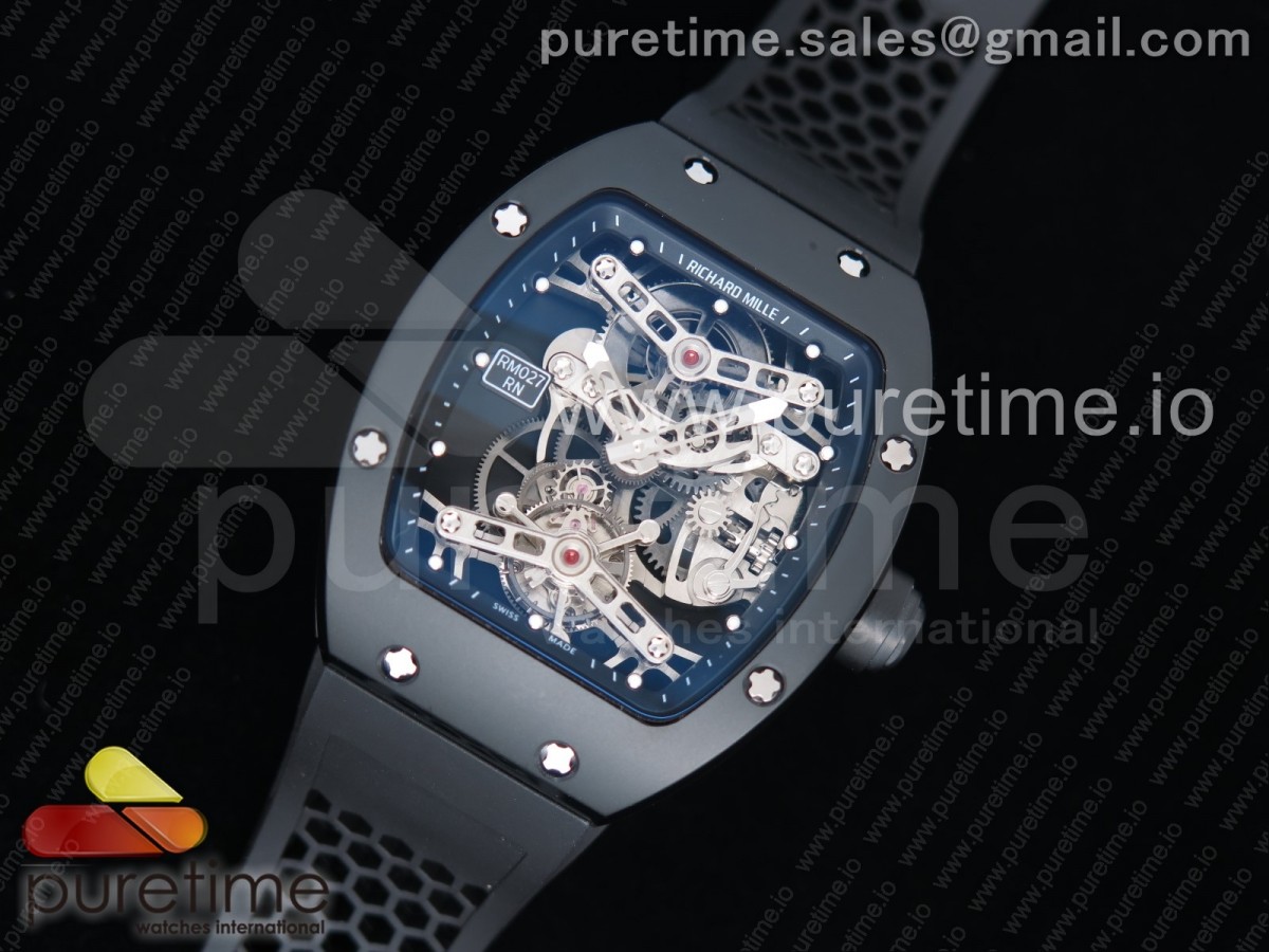 EURF 리차드밀 RM027 리얼 투어빌론 세라믹케이스 스켈레톤다이얼 블랙러버스트랩 RM027 Real Tourbillon EURF Best Edition Skeleton Dial on Black Rubber Strap