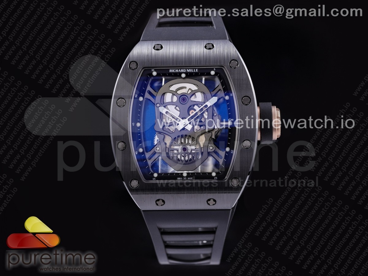 ZF 리차드밀 RM052 스컬 블랙세라믹 PVD스켈레톤다이얼 블랙러버스트랩 RM052 Skull Black Ceramic ZF 1:1 Best Edition PVD Skeleton Dial on Black Rubber Strap NH05A