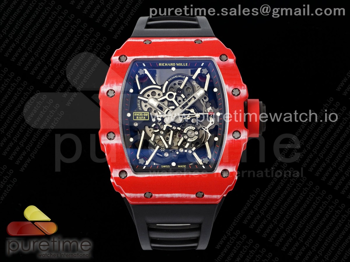 ZF V3+ 리차드밀 RM035-02 레드카본 스켈레톤다이얼 블랙러버스트랩 RM035-02 Red Carbon ZF 1:1 Best Edition Skeleton Dial on Black Rubber Strap NH05A V3+