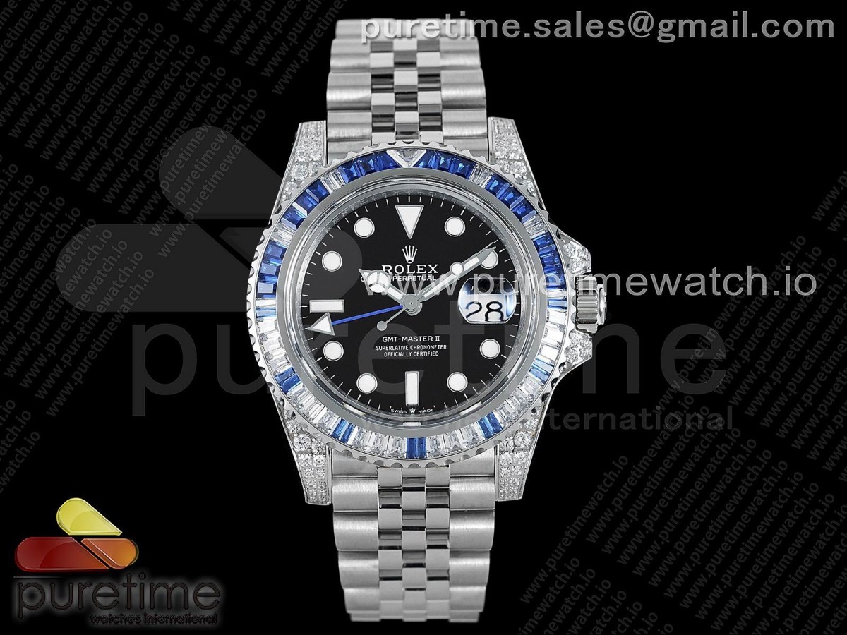 GMF V3 롤렉스 지엠티마스터2 화이트/블루다이아베젤 블랙다이얼 스틸 브레이슬릿 GMT-Master II White/Blue Diamonds Bezel 904L Steel GMF Best Edition SA3285 CHS