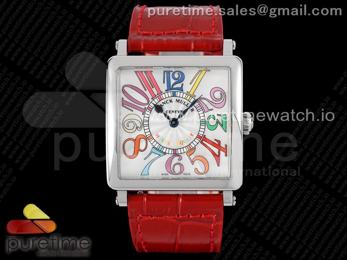 ZF 프랭크뮬러 마스터스퀘어 컬러풀아라빅다이얼 레드가죽스트랩 Master Square SS Ladies ZF 1:1 Best Edition White Colorful Arabic Dial on Red Leather Strap Ronda Quartz