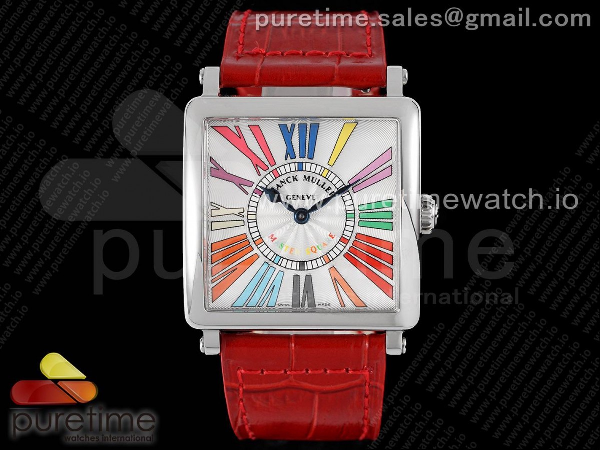 ZF 프랭크뮬러 마스터스퀘어 컬러풀로만다이얼 레드가죽스트랩 Master Square SS Ladies ZF 1:1 Best Edition White Colorful Roman Dial on Red Leather Strap Ronda Quartz