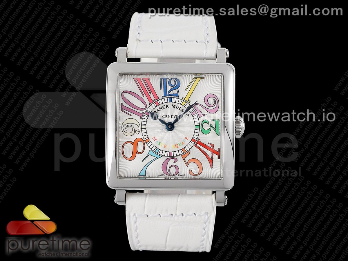 ZF 프랭크뮬러 마스터스퀘어 컬러풀아라빅다이얼 화이트가죽스트랩 Master Square SS Ladies ZF 1:1 Best Edition White Colorful Arabic Dial on White Leather Strap Ronda Quartz