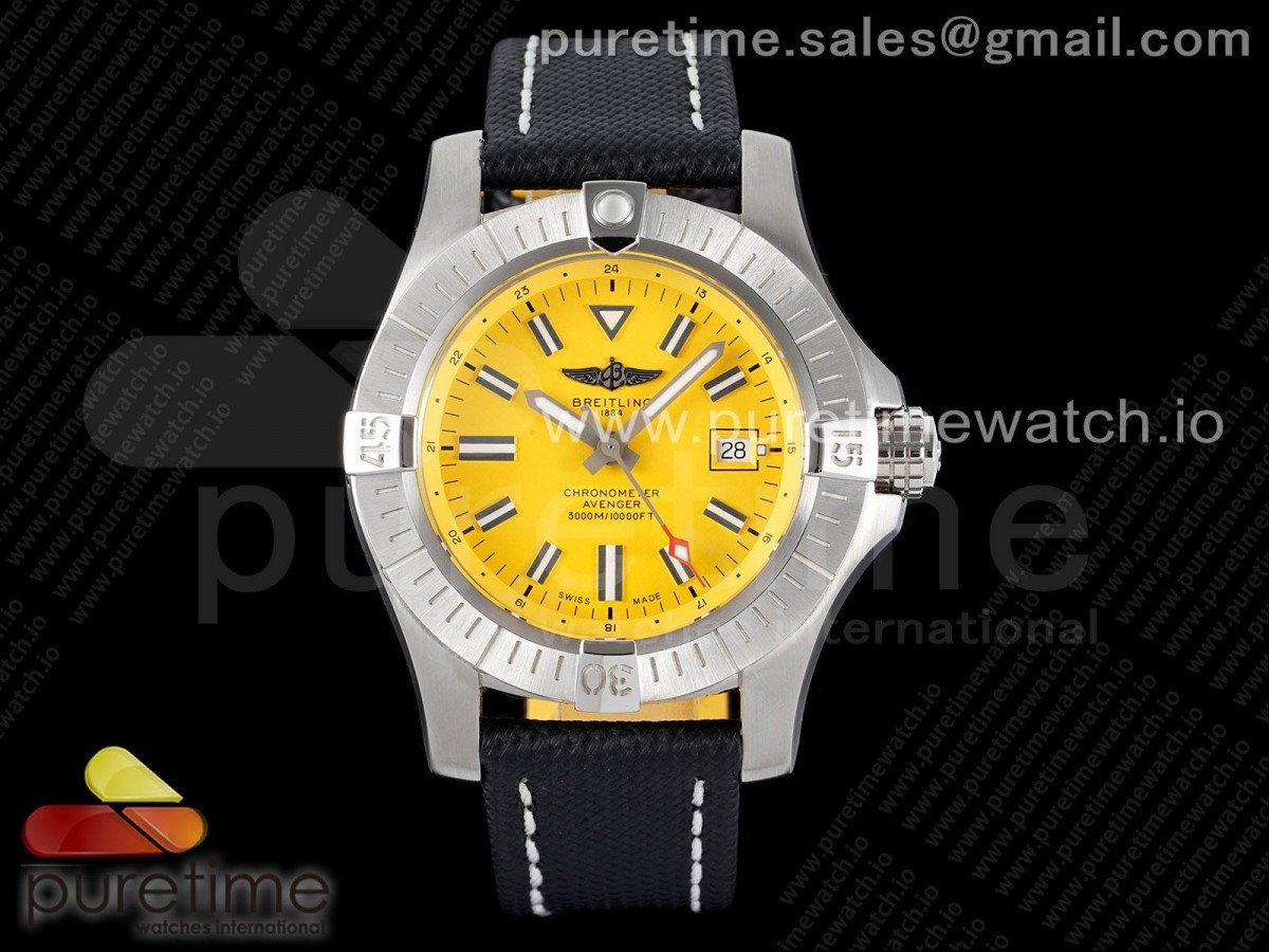 GF V2 브라이틀링 어벤저2 씨울프 옐로우다이얼 블랙나일론스트랩 Avenger II Seawolf SS GF 1:1 Best Edition Yellow Stick Dial on Black Nylon Strap A2824 V2