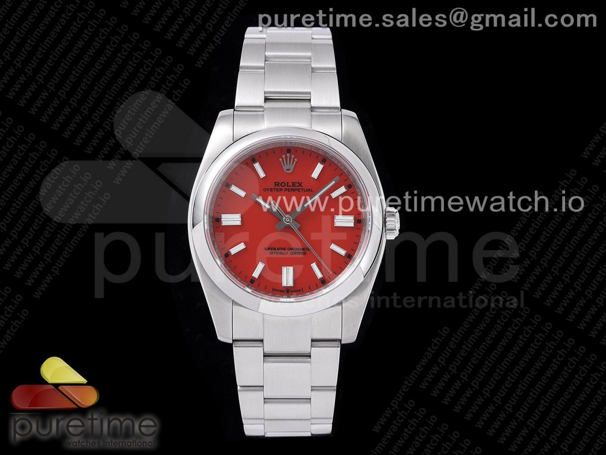 KRF 롤렉스 오이스터 퍼페츄얼 레드다이얼 스틸브레이슬릿 Oyster Perpetual 126000 36mm KRF 1:1 Best Edition 904L Steel Red Dial A2824