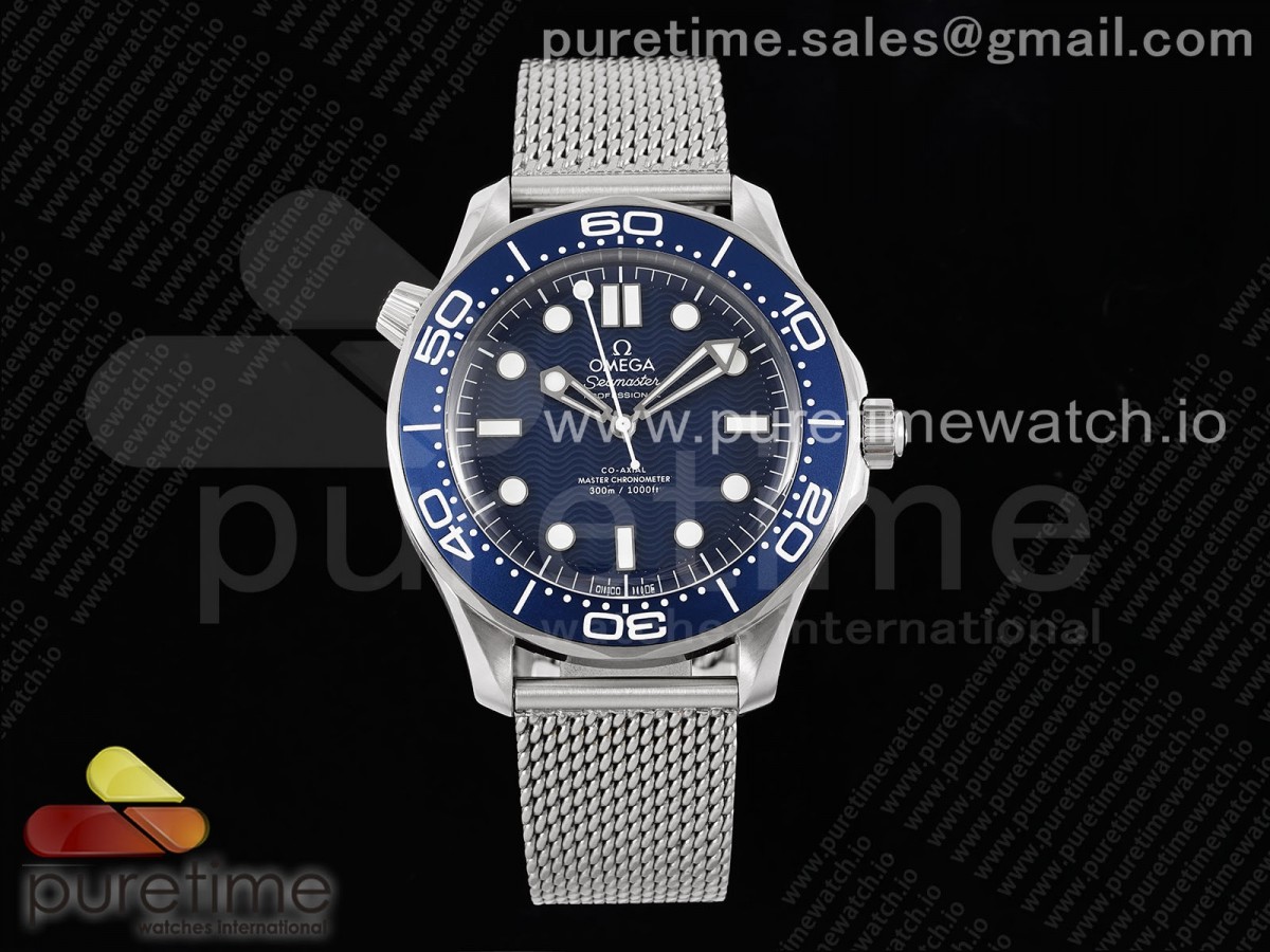 (NEW) VSF 오메가 씨마스터 제임스본드 60주년기념 블루다이얼 메쉬스틸브레이슬릿 Seamaster 300M 42mm James Bond 60th anniversary VSF Best Edition on Mesh Bracelet A8806