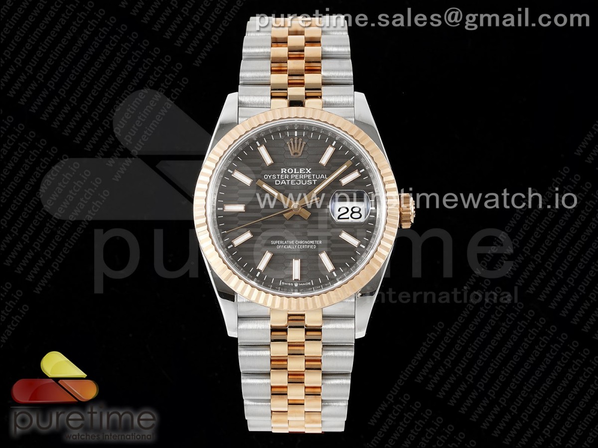 (NEW) VSF 롤렉스 데이저스트36 로즈골드콤비 그레이텍스쳐다이얼 쥬빌레브레이슬릿 데젓36 DateJust 36 SS/RG 126231 VSF 1:1 Best Edition 904L Steel Gray Textured Stick Dial on Jubilee Bracelet VS3235