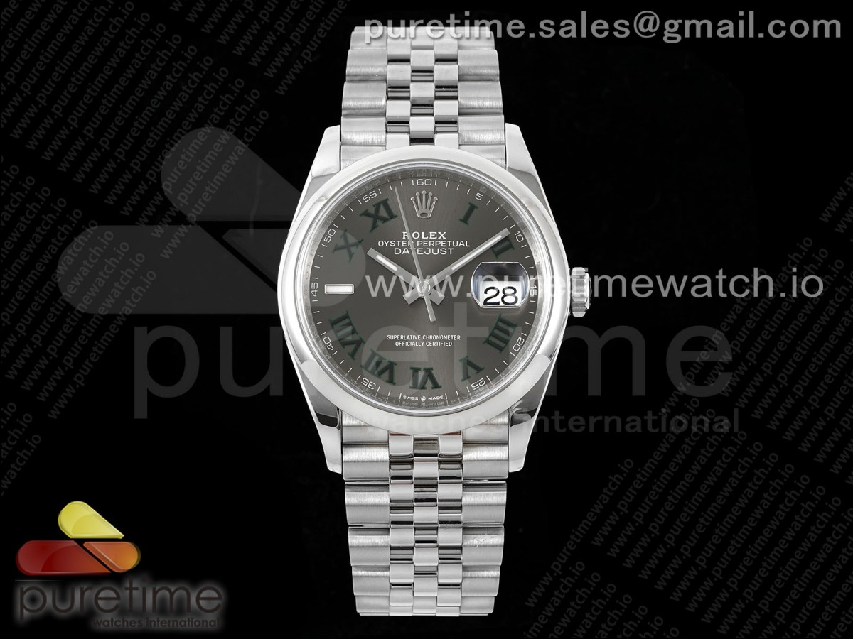 (NEW) VSF 롤렉스 데이저스트36 돔베젤 그레이로만다이얼 쥬빌레브레이슬릿 데젓36 윔블던 DateJust 36 SS 126200 VSF 1:1 Best Edition 904L Steel Gray Dial Green Roman on Jubilee Bracelet VS3235