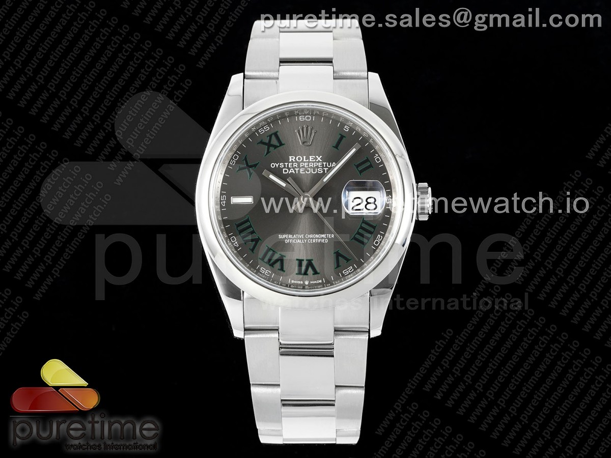 (NEW) VSF 롤렉스 데이저스트36 돔베젤 슬레이트로만다이얼 오이스터브레이슬릿 윔블던 데젓36  DateJust 36 SS 126200 VSF 1:1 Best Edition 904L Steel Gray Dial Green Roman on Oyster Bracelet VS3235