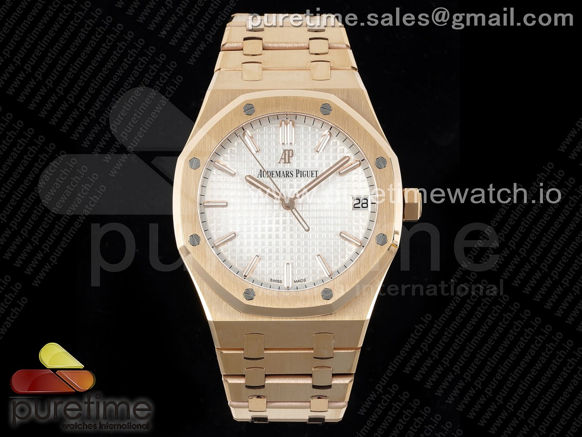 ZF V2 오데마피게 로얄오크 15500 로즈골드 화이트다이얼 스틸브레이슬릿 Royal Oak 41mm 15500 RG ZF 1:1 Best Edition White Textured Dial on RG Bracelet A4302 V2